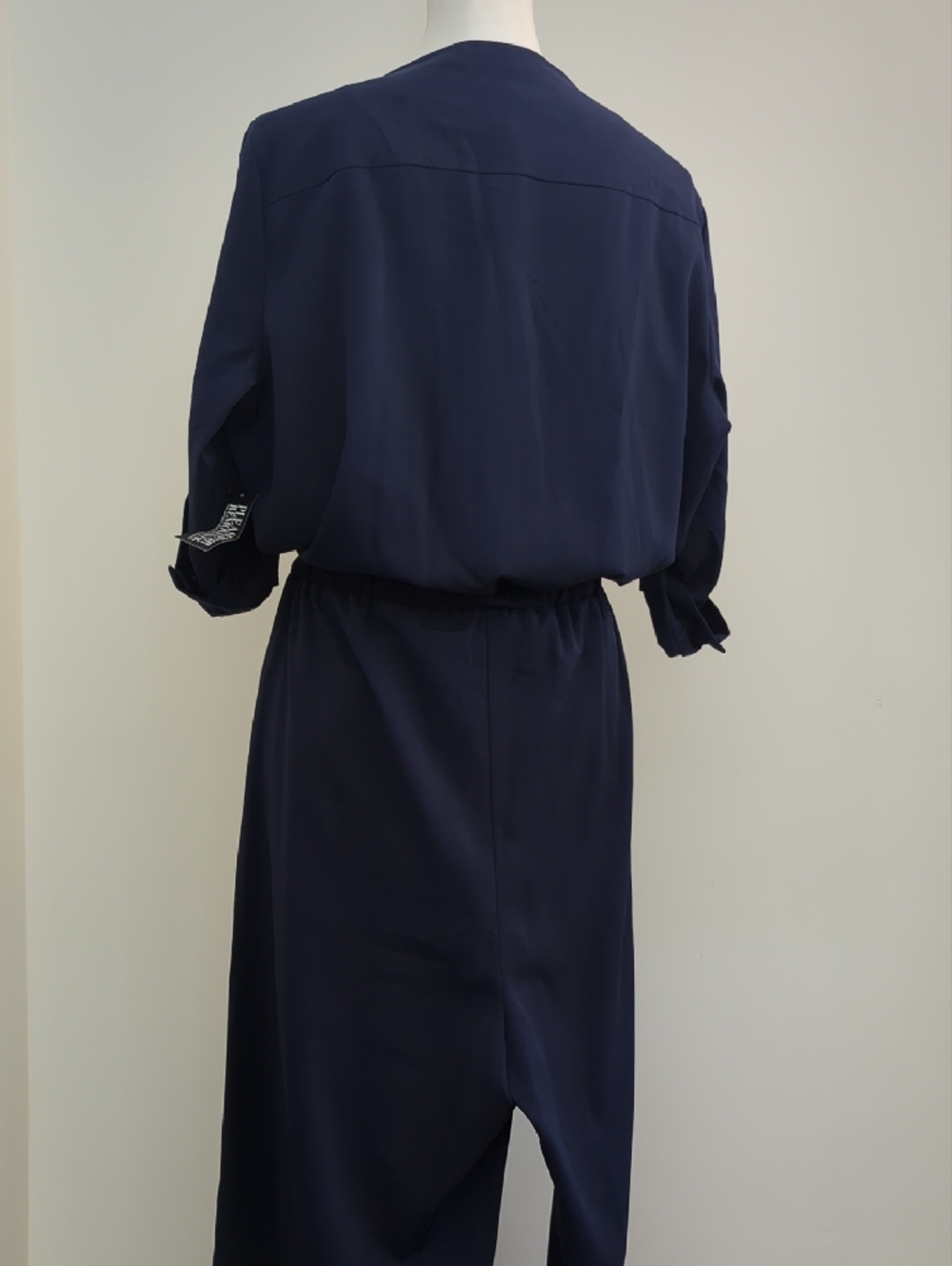 NWT New York & Company Utility Style Navy Zip-Front Blouson Wide Leg Jumpsuit - Picture 9 of 10